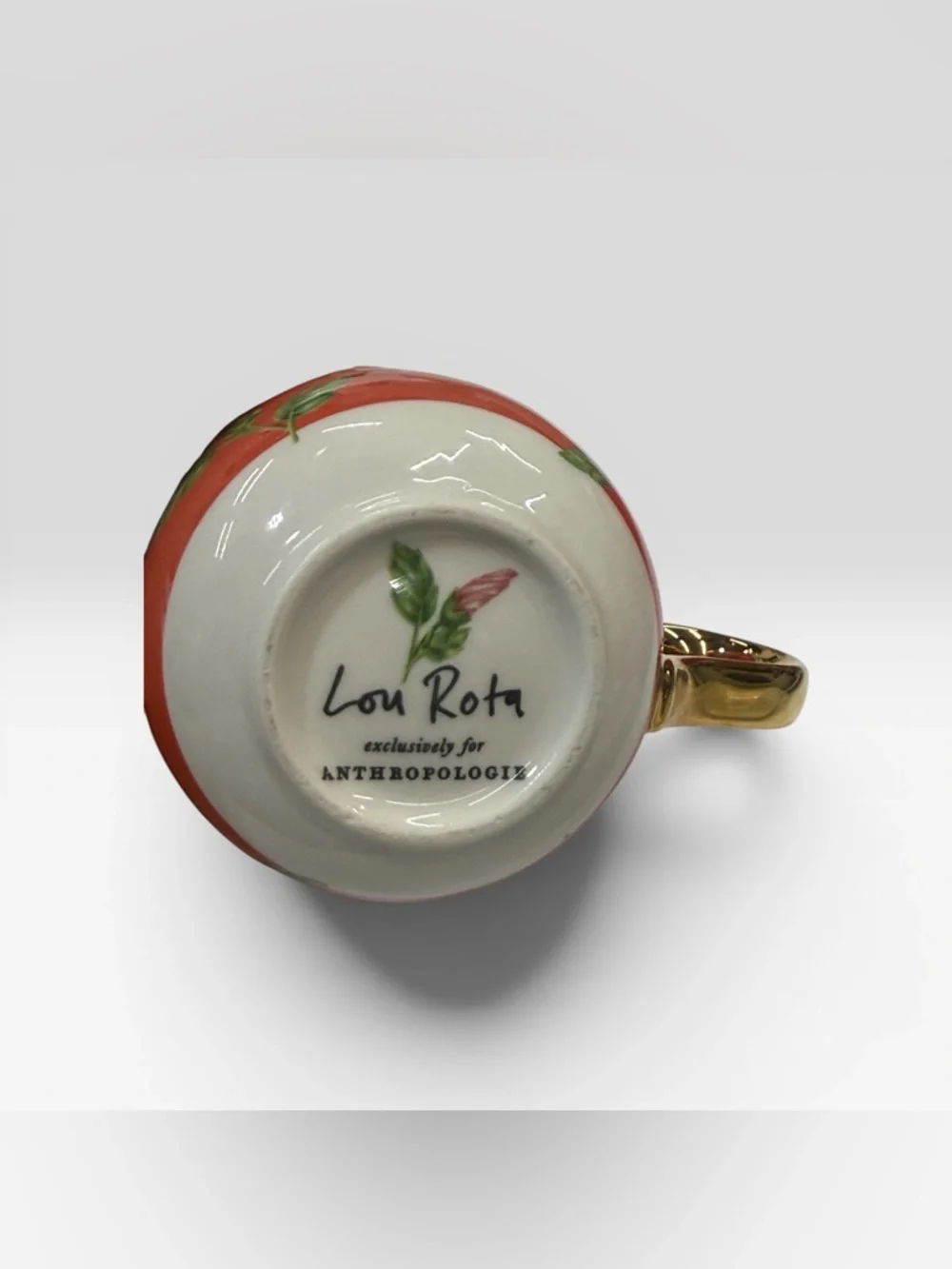 ANTHROPOLOGIE Lou Rota H Monogram Red Coffee Mug Tea Cup EUC